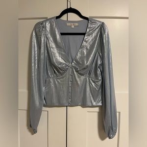 Anthropologie Blue Shine Corset Blouse